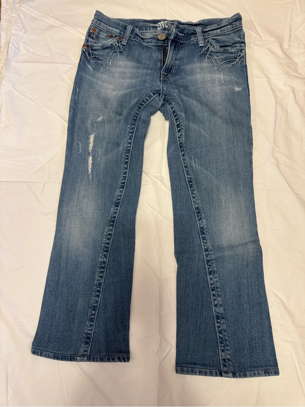 Miss Me Medium Blue Distressed Flare Jeans 
30 waist, 27 inseam